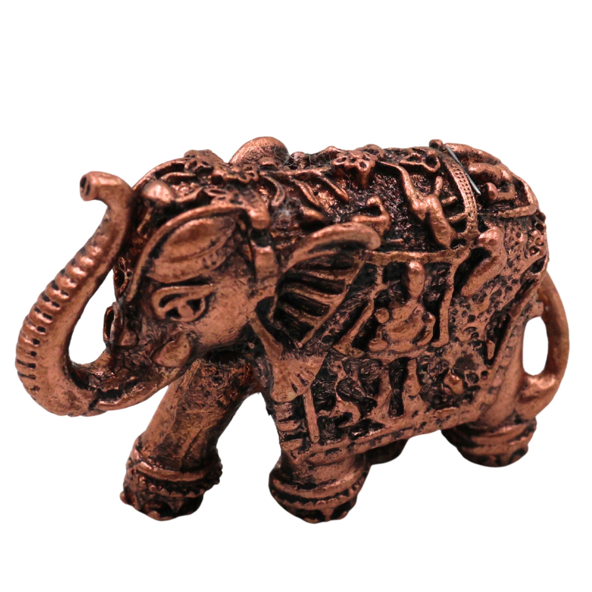 Copper Elephant Idol Tamra Gaja Hasti Kari Kunjar Airavata Gajendra Decorative Statue for Puja Mandir Vastu Home Decor Gift Murti Vigraha, Brown, 1 Inch, 1 Piece