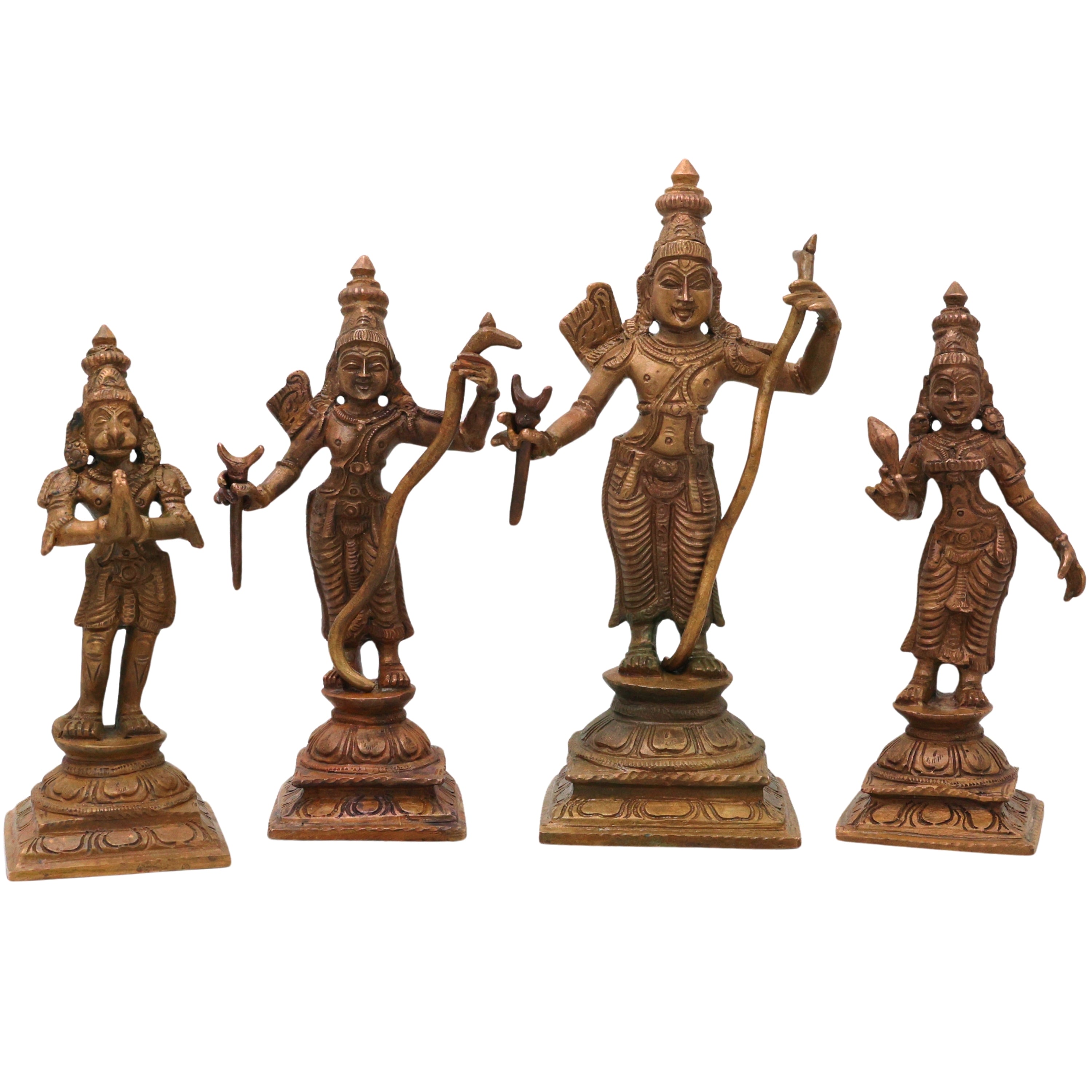 Bronze Sri Rama Darbar Idol, Ram Parivar Sita Ram Lakshman Hanuman Murti, Brown, 6 Inch, 1 Piece