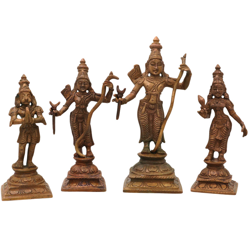 Bronze Sri Rama Darbar Idol, Ram Parivar Sita Ram Lakshman Hanuman Murti, Brown, 6 Inch, 1 Piece