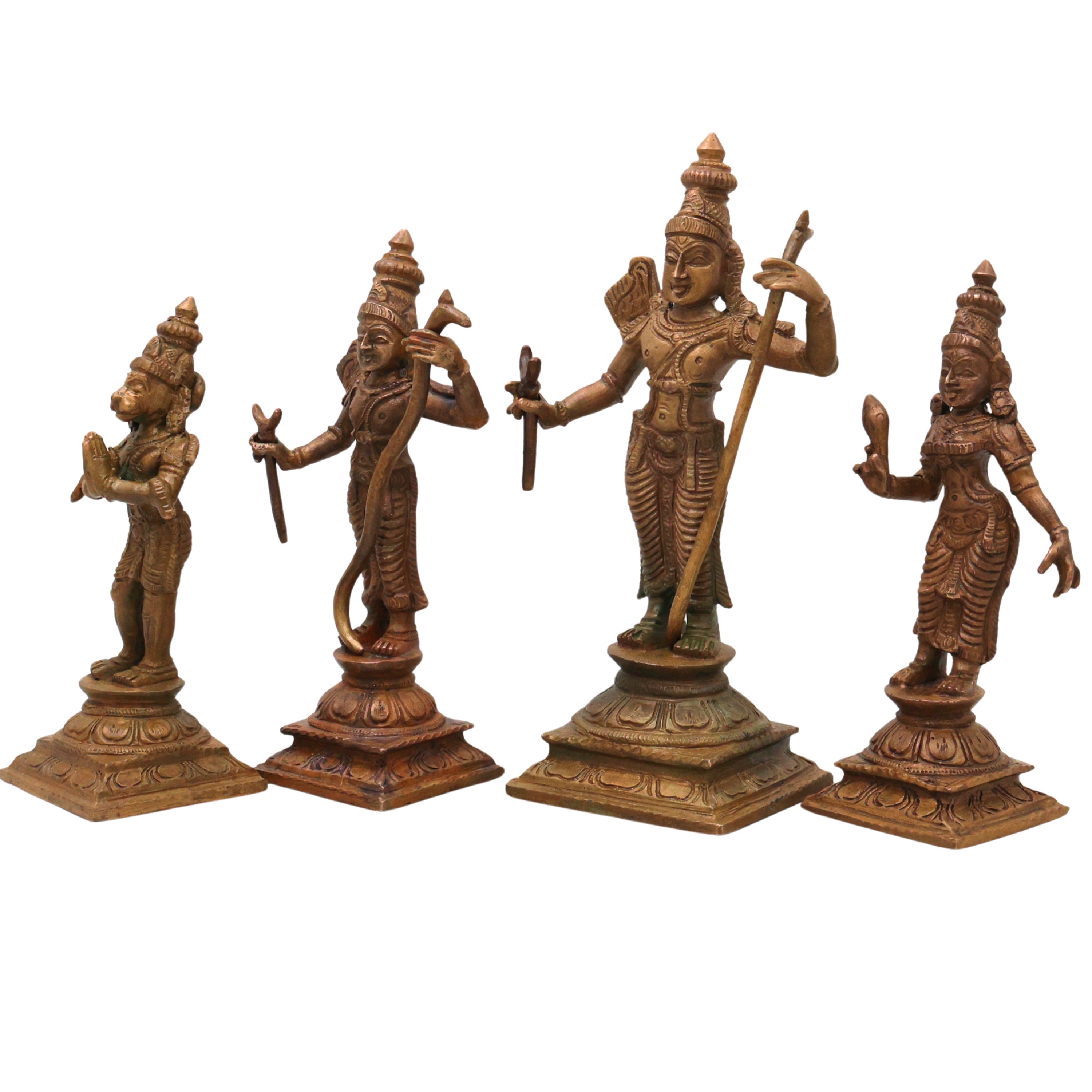 Bronze Sri Rama Darbar Idol, Ram Parivar Sita Ram Lakshman Hanuman Murti, Brown, 6 Inch, 1 Piece