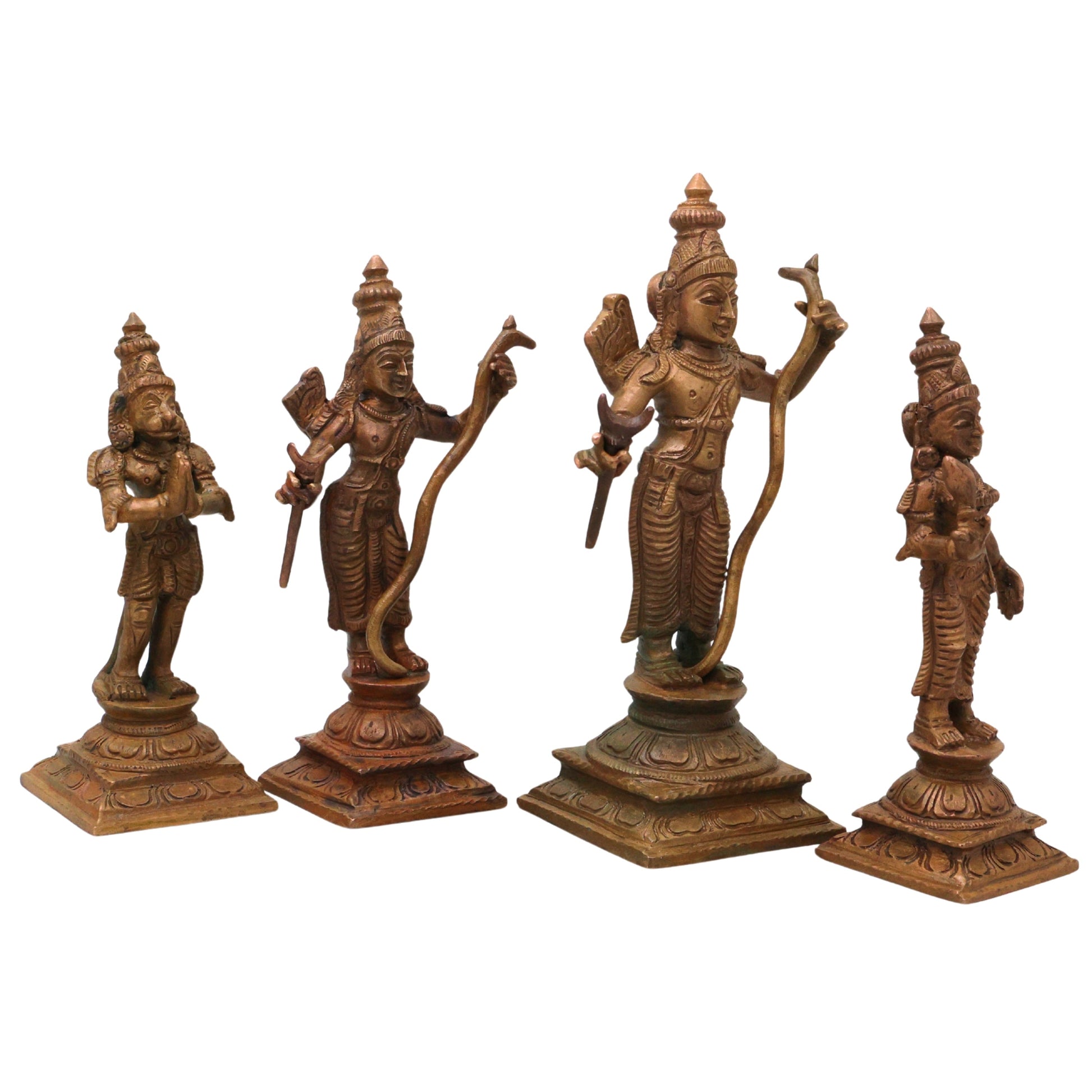 Bronze Sri Rama Darbar Idol, Ram Parivar Sita Ram Lakshman Hanuman Murti, Brown, 6 Inch, 1 Piece