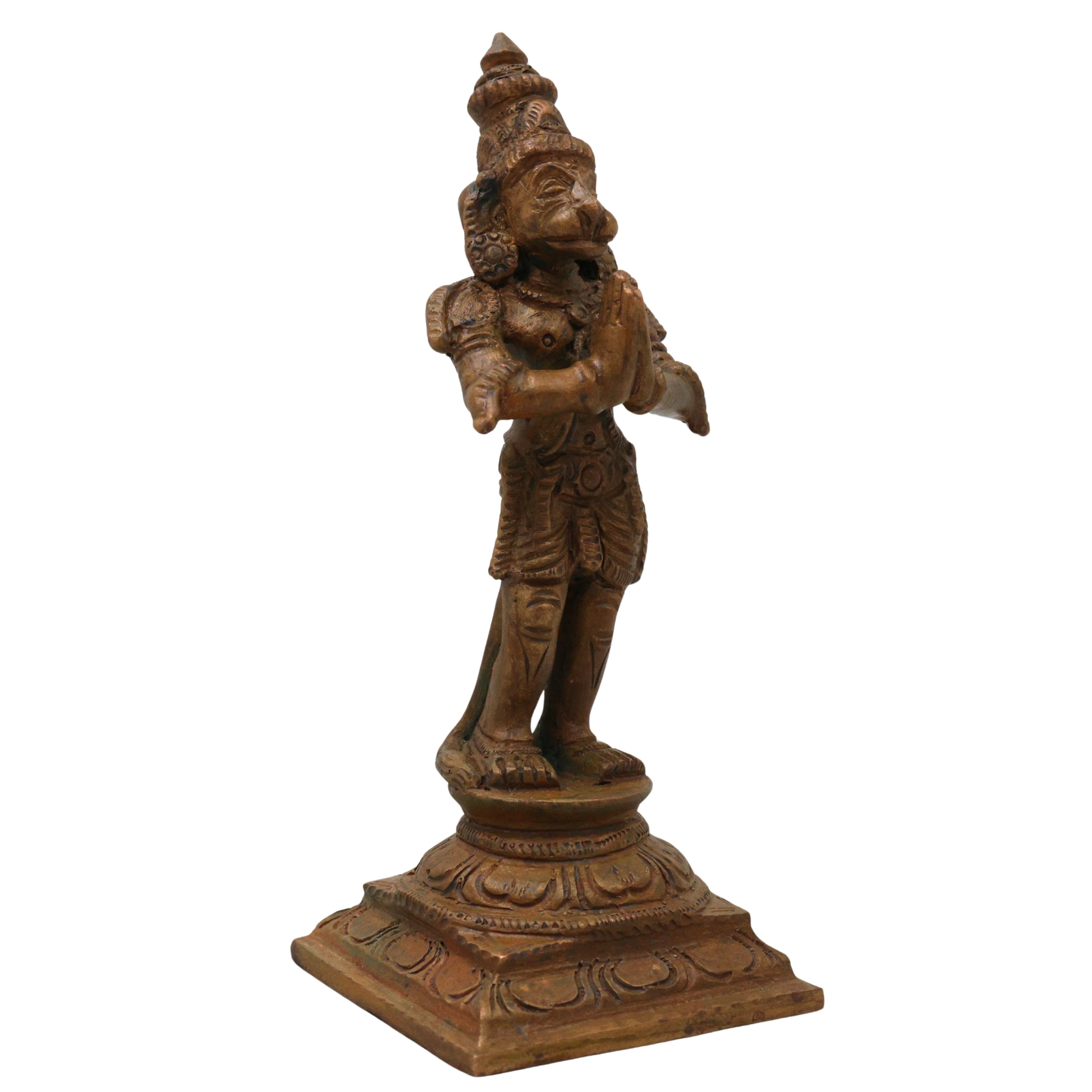 Bronze Hanuman Idol Anjaneya Bajrangbali Maruti Sankat Mochan Ram Bhakt Hanuman Statue, Brown, 4.5 Inch, 1 Piece