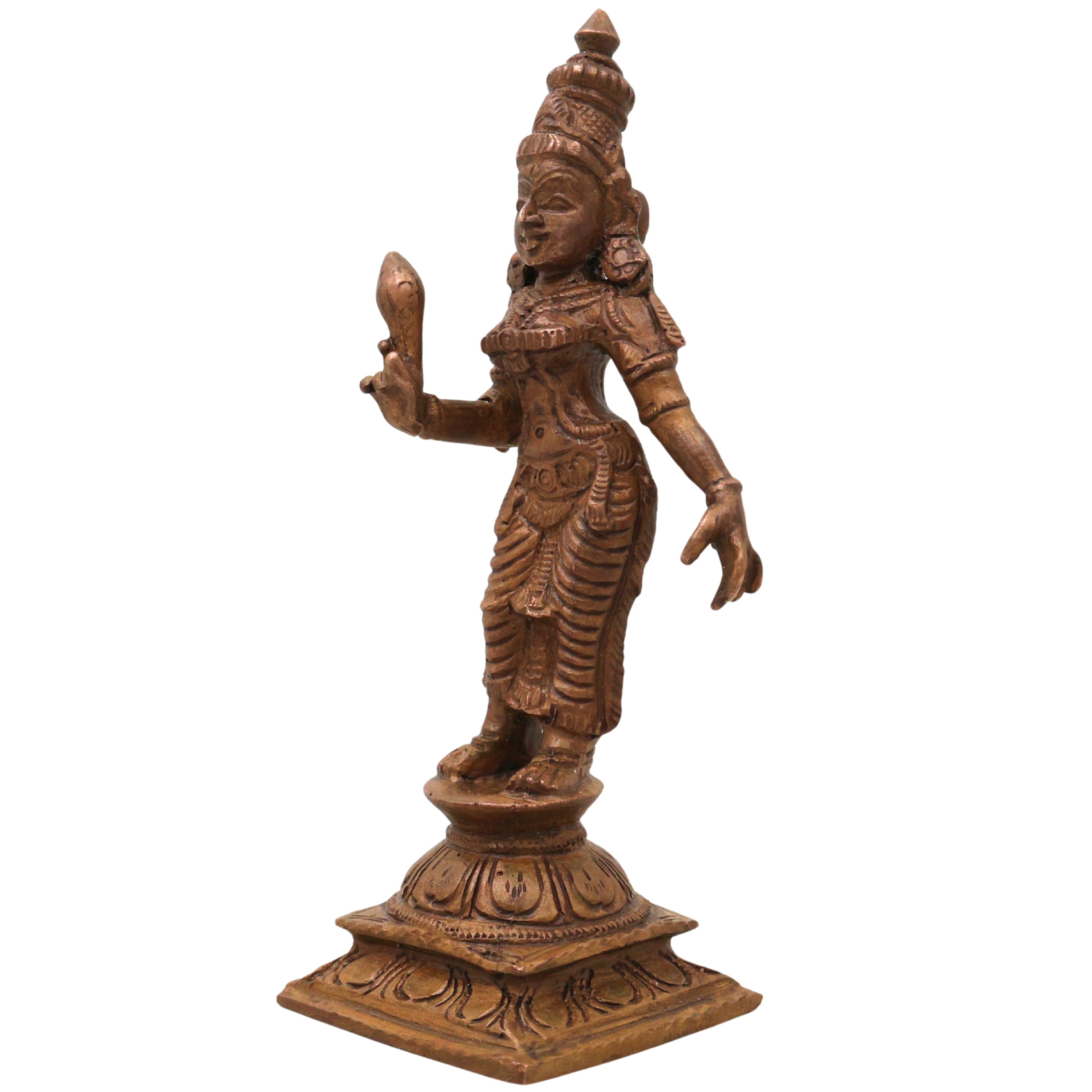 Bronze Sridevi Mahalakshmi Idol Sri Lakshmi Thayar Tirumagal Kamala Padmavati Chola Art Statue, Brown, 4.5 Inch, 1 Piece