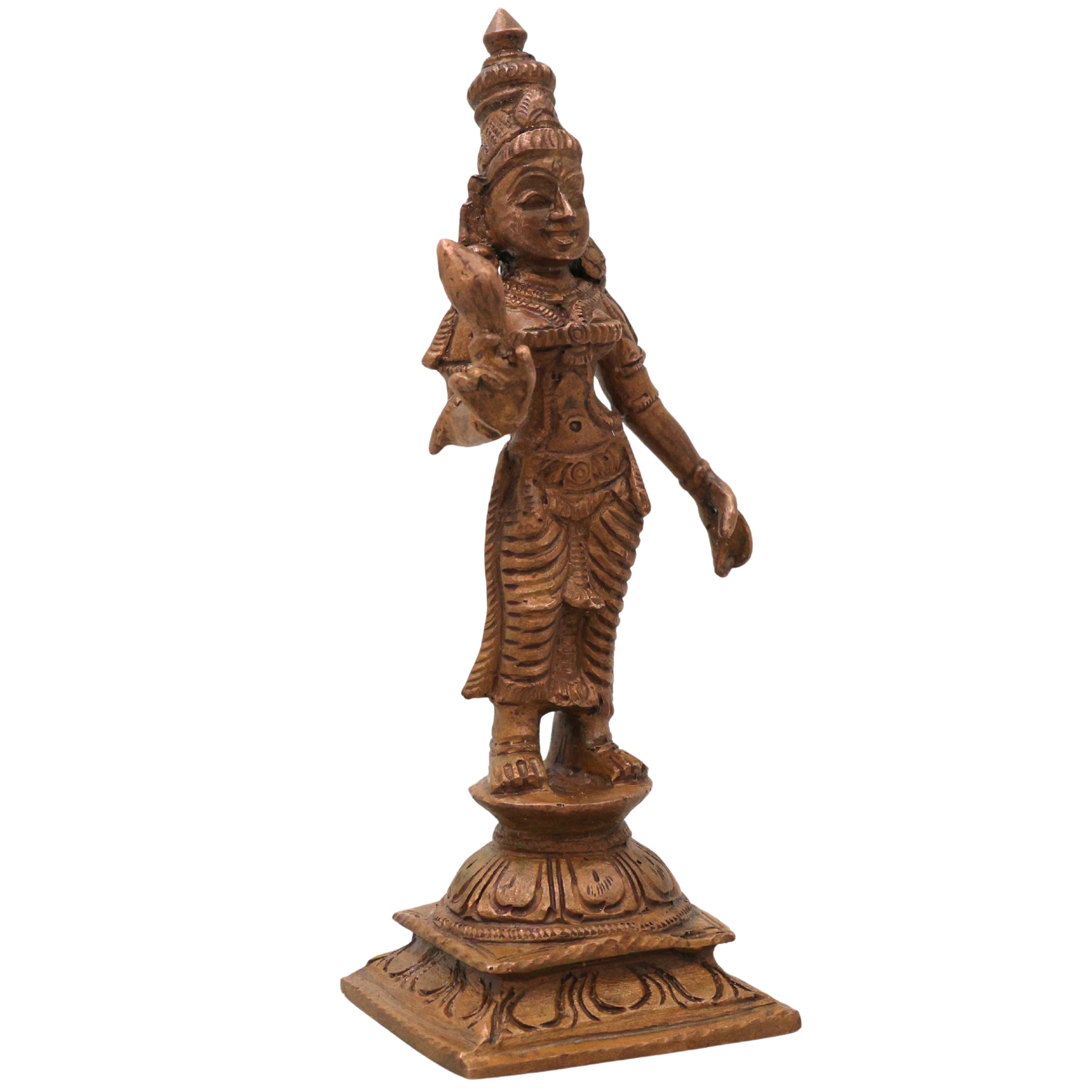 Bronze Sridevi Mahalakshmi Idol Sri Lakshmi Thayar Tirumagal Kamala Padmavati Chola Art Statue, Brown, 4.5 Inch, 1 Piece