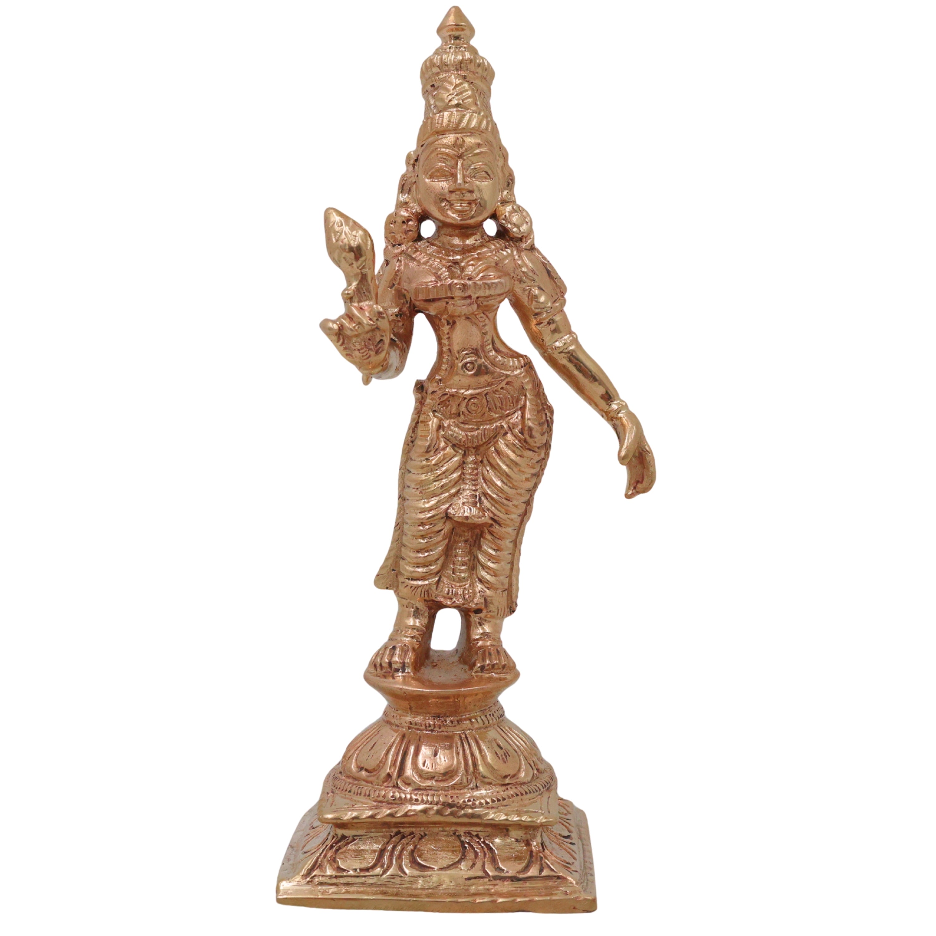 Bronze Shri Devi Idol, Sri Mahalakshmi Lakshmi Narayani Rajalakshmi Kamala Padma Murti, Gold, 5 Inch, 1 Piece