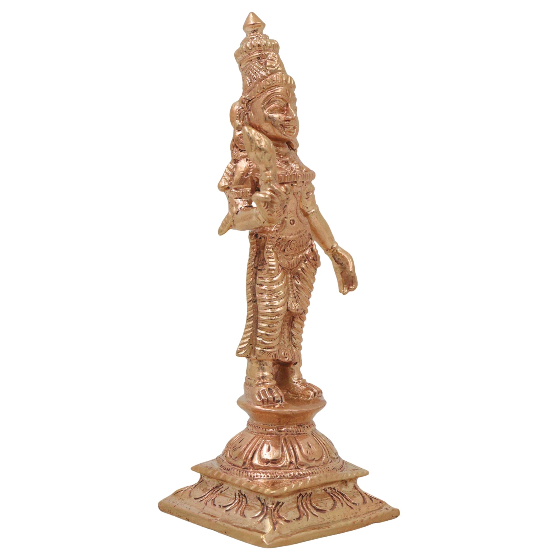 Bronze Shri Devi Idol, Sri Mahalakshmi Lakshmi Narayani Rajalakshmi Kamala Padma Murti, Gold, 5 Inch, 1 Piece