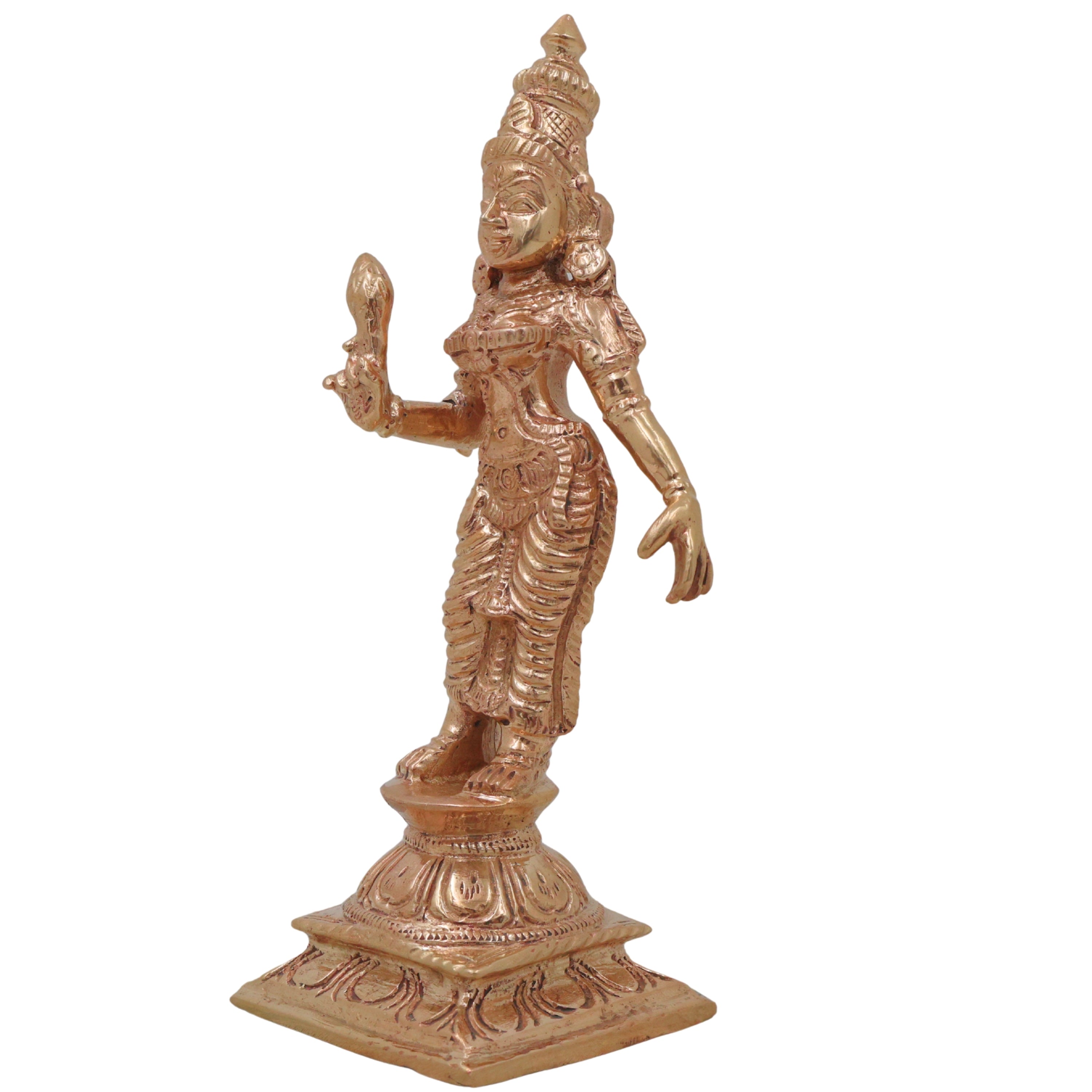 Bronze Shri Devi Idol, Sri Mahalakshmi Lakshmi Narayani Rajalakshmi Kamala Padma Murti, Gold, 5 Inch, 1 Piece