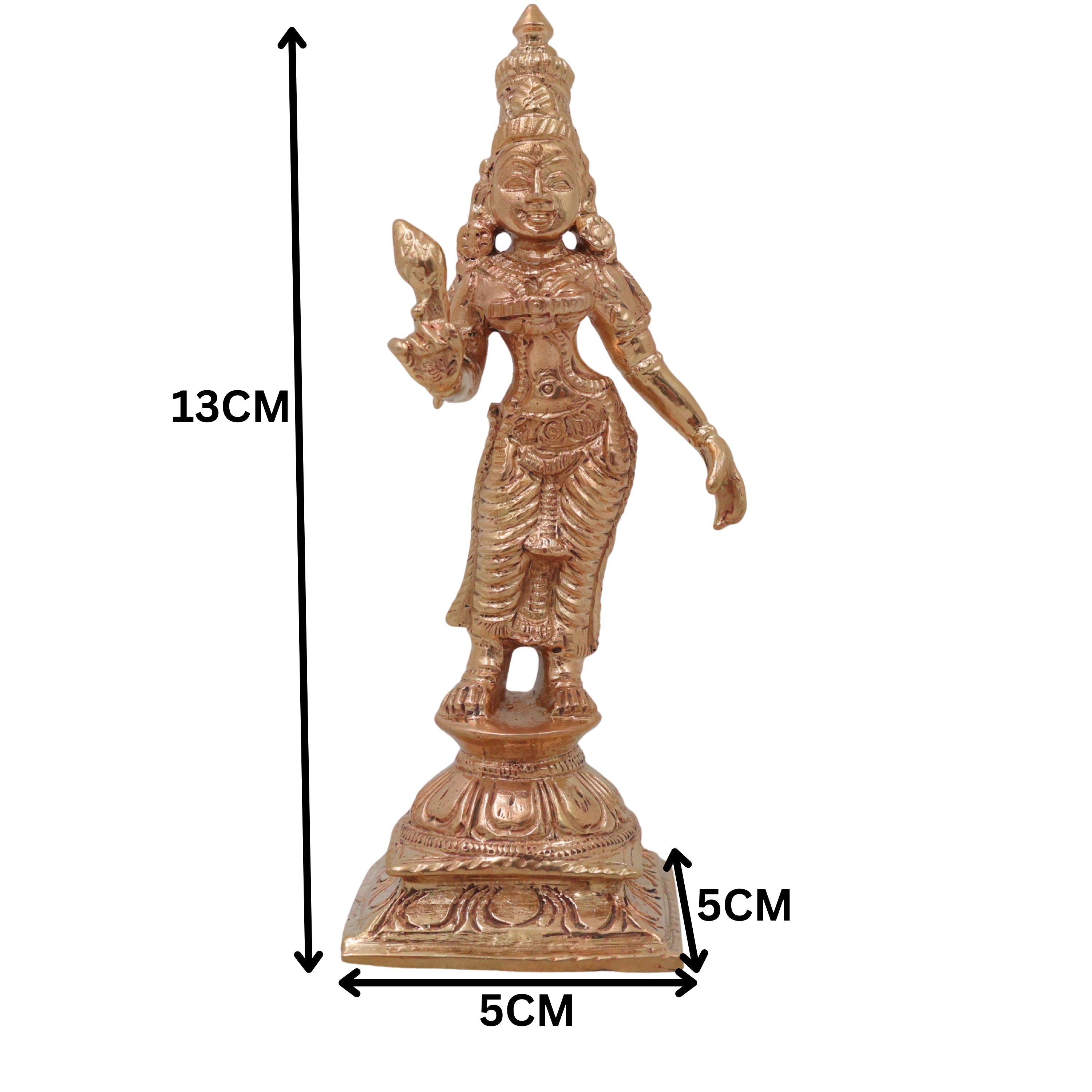 Bronze Shri Devi Idol, Sri Mahalakshmi Lakshmi Narayani Rajalakshmi Kamala Padma Murti, Gold, 5 Inch, 1 Piece