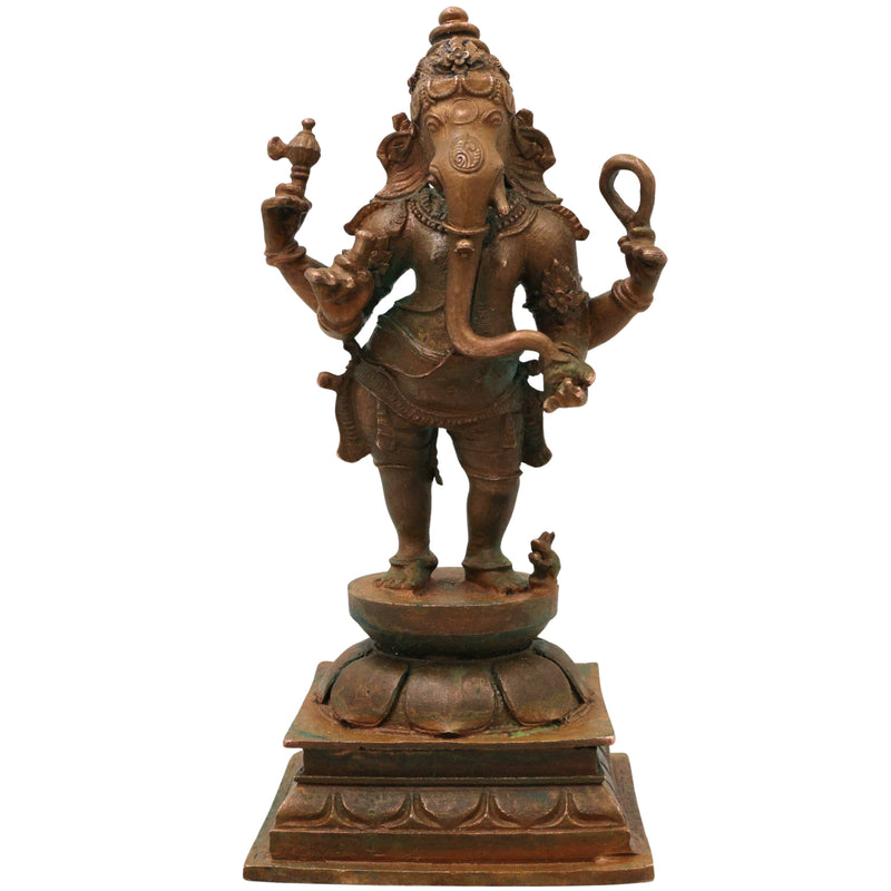 Bronze Ganesha Ganapati Vinayaka Vighneshwara Pillaiyar Panchaloha Style Ganesh Idol Statue, Brown, 6.5 Inch, 1 Piece