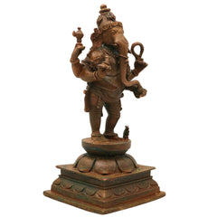 Bronze Ganesha Ganapati Vinayaka Vighneshwara Pillaiyar Panchaloha Style Ganesh Idol Statue, Brown, 6.5 Inch, 1 Piece