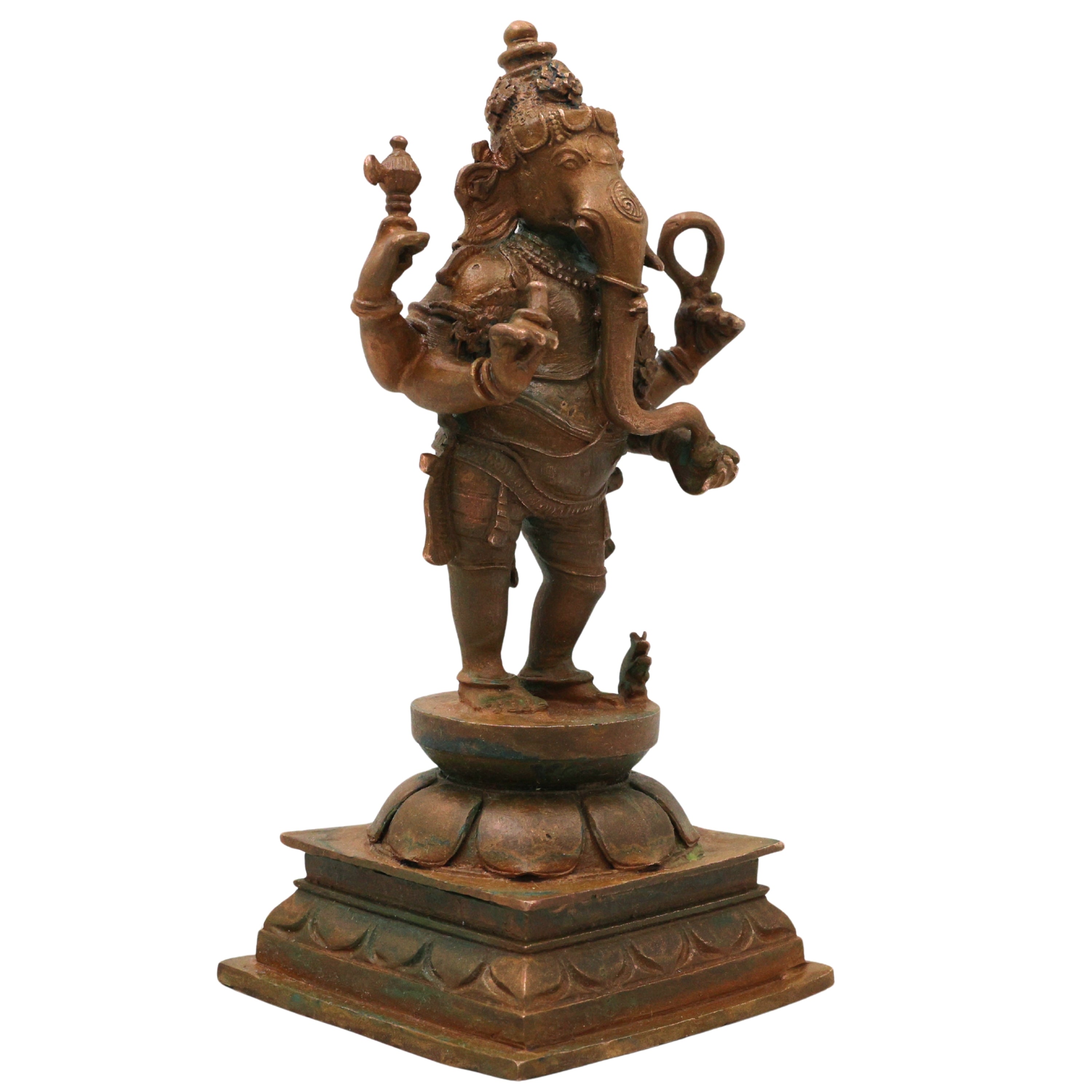 Bronze Ganesha Ganapati Vinayaka Vighneshwara Pillaiyar Panchaloha Style Ganesh Idol Statue, Brown, 6.5 Inch, 1 Piece