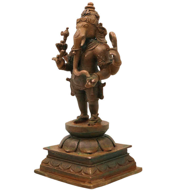 Bronze Ganesha Ganapati Vinayaka Vighneshwara Pillaiyar Panchaloha Style Ganesh Idol Statue, Brown, 6.5 Inch, 1 Piece