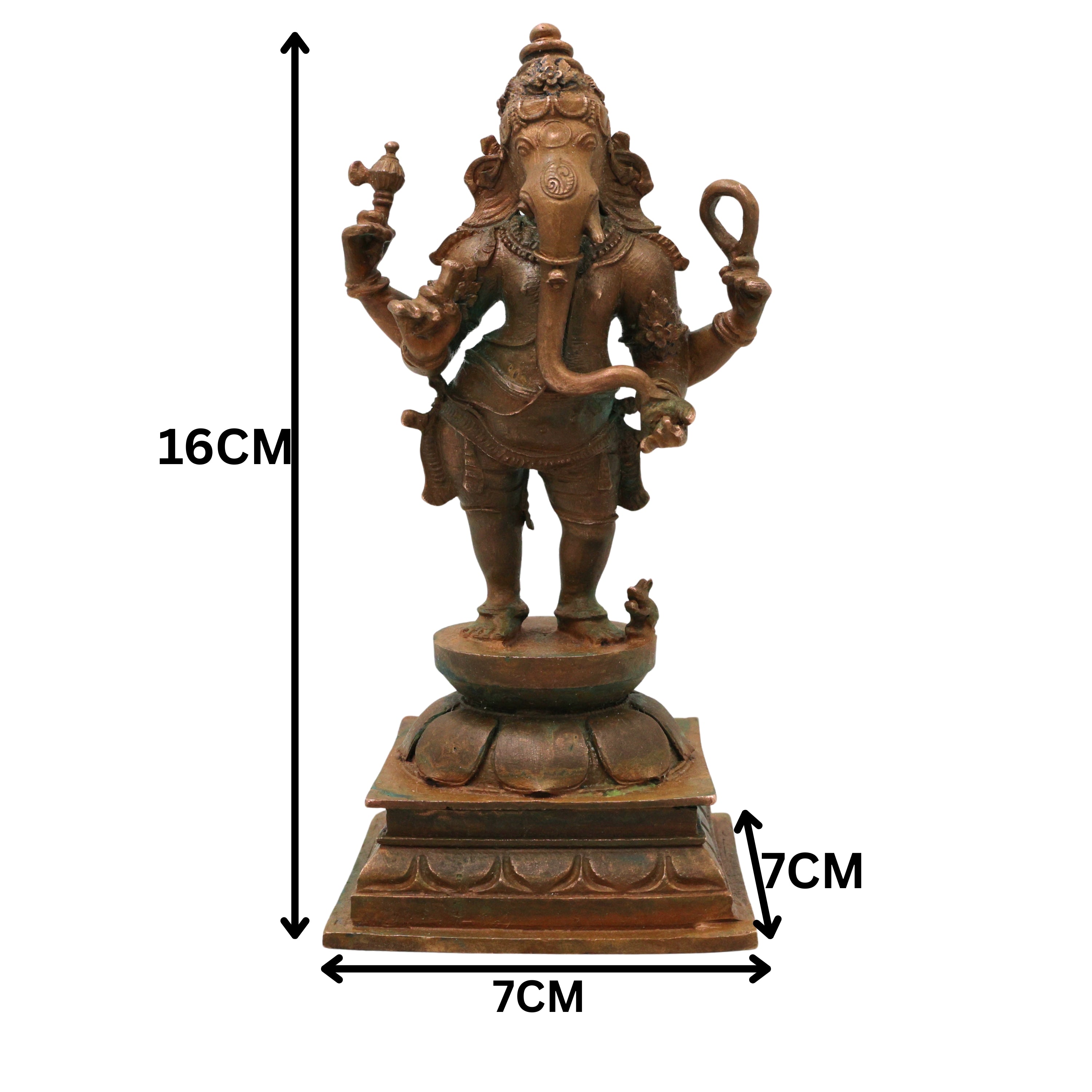 Bronze Ganesha Ganapati Vinayaka Vighneshwara Pillaiyar Panchaloha Style Ganesh Idol Statue, Brown, 6.5 Inch, 1 Piece