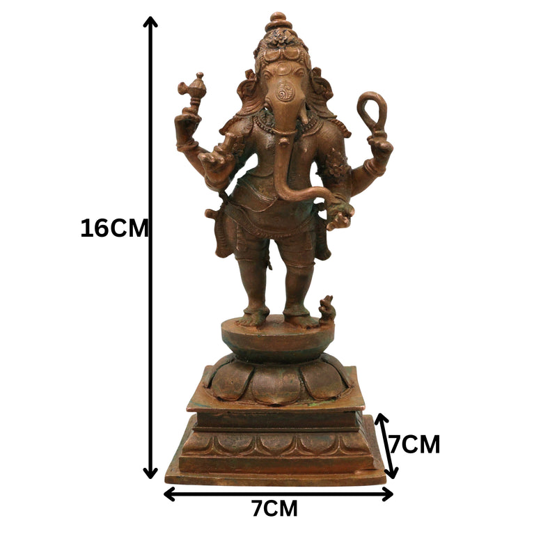 Bronze Ganesha Ganapati Vinayaka Vighneshwara Pillaiyar Panchaloha Style Ganesh Idol Statue, Brown, 6.5 Inch, 1 Piece