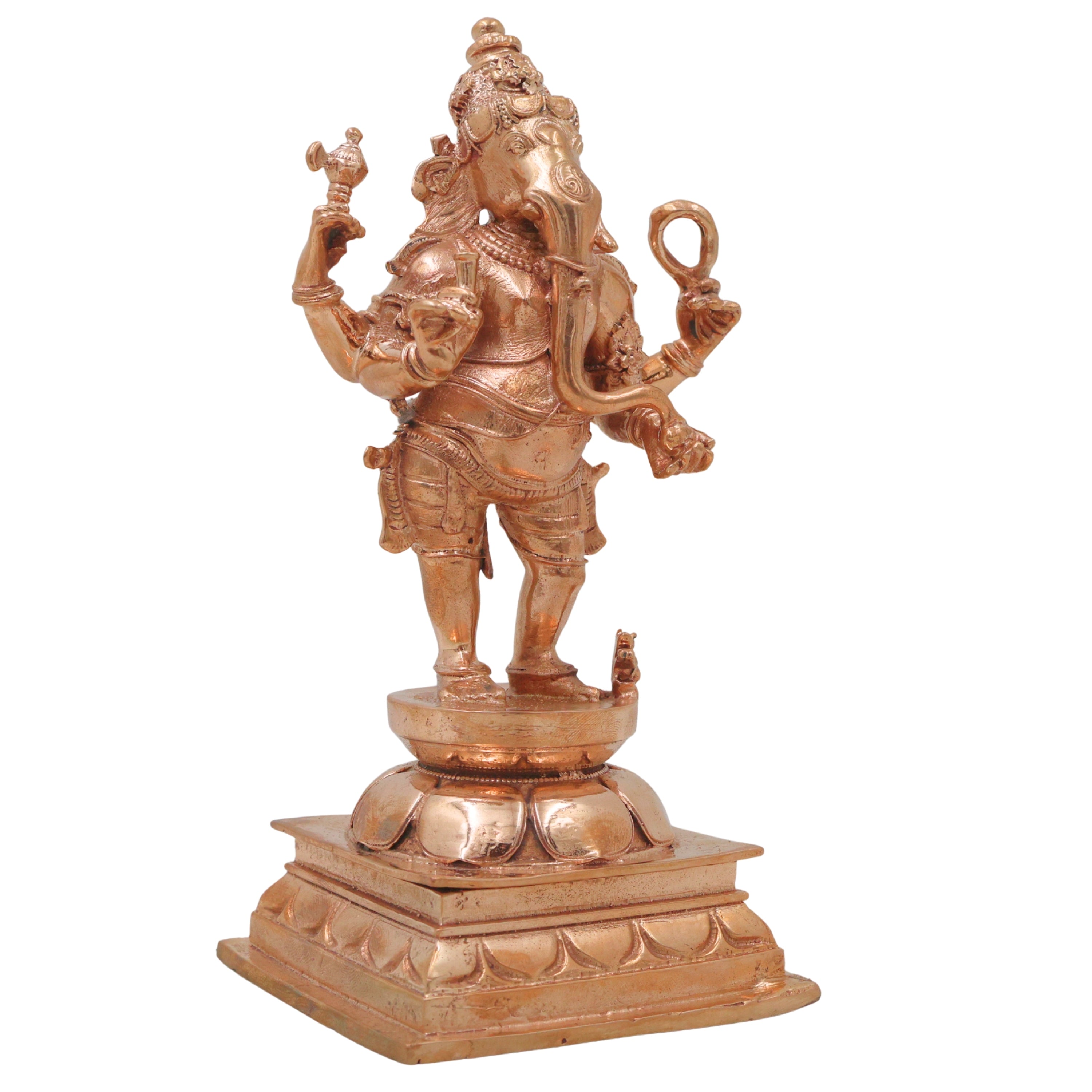 Bronze Ganesha Ganapati Vinayaka Vighneshwara Pillaiyar Ganesh Murti Panchaloha Style Idol Decor, Gold, 6.5 Inch, 1 Piece