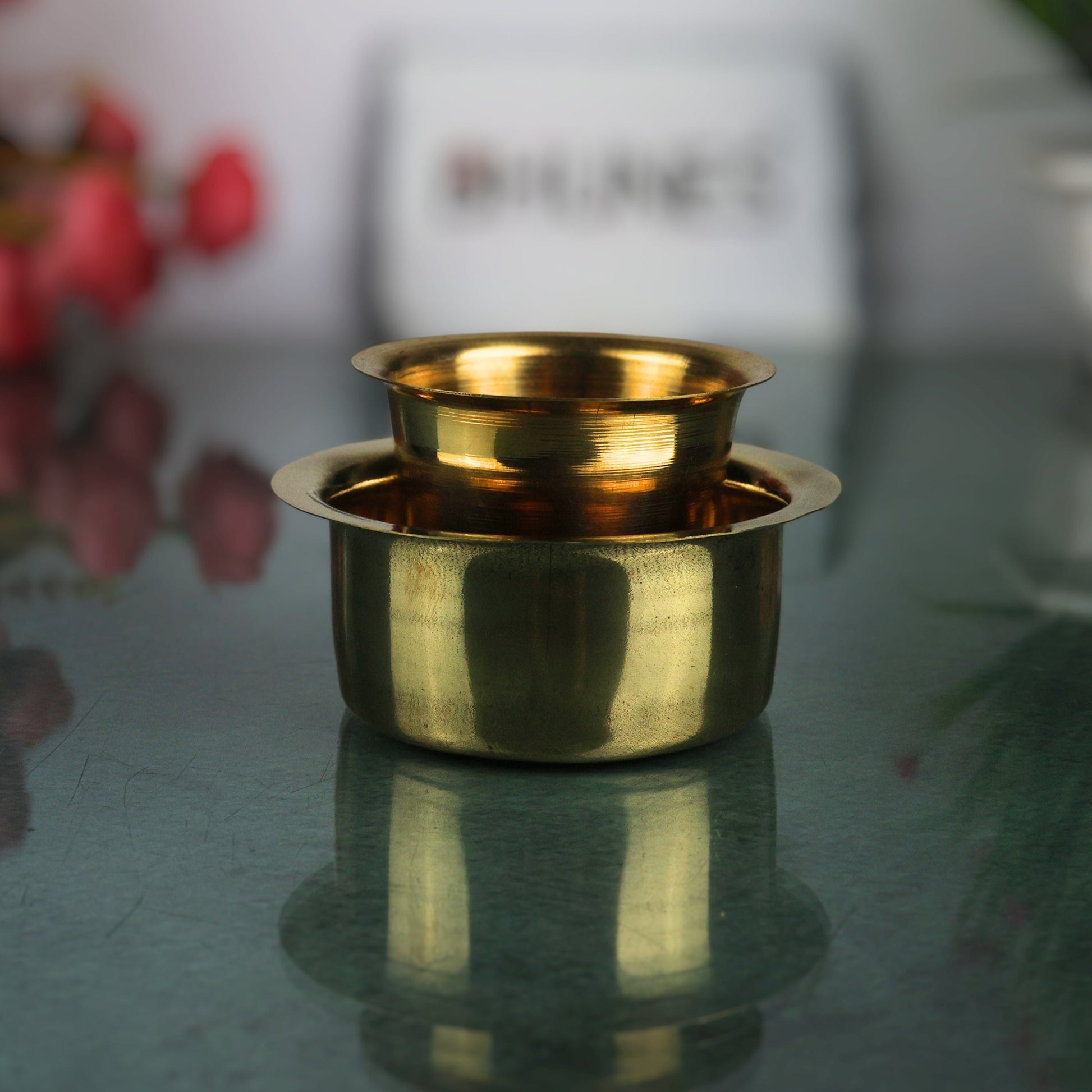 Brass Cup with Lid Hot Case, Peetal Pittal Covered Tea Coffee Cup, Brass Tumbler with Cover for Hot Beverages, Gold, 2.5 Inch, 1 Piece