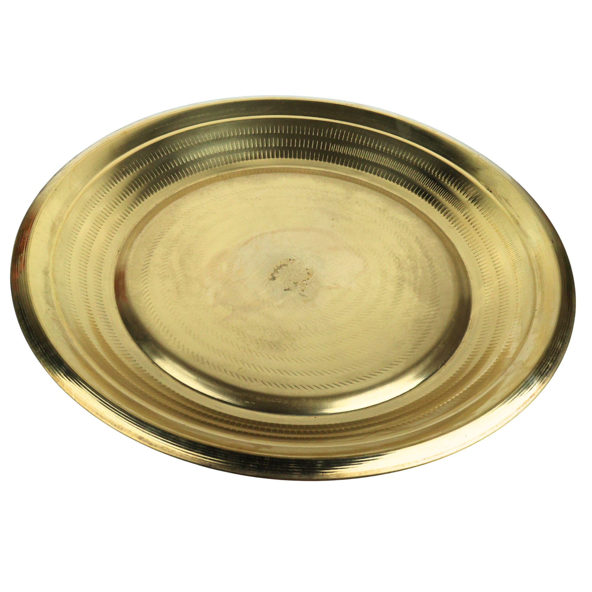 Brass Plate Heavy Pure Peetal Thali Pooja Aarti Bhog Prasad Naivedya Temple Ritual Brass Dinner Serving Plate Traditional Hittale Pital Pittal Pooja Thali, Gold, 1.5 Inch, 1 Piece