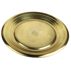 Brass Plate Heavy Pure Peetal Thali Pooja Aarti Bhog Prasad Naivedya Temple Ritual Brass Dinner Serving Plate Traditional Hittale Pital Pittal Pooja Thali, Gold, 1.5 Inch, 1 Piece
