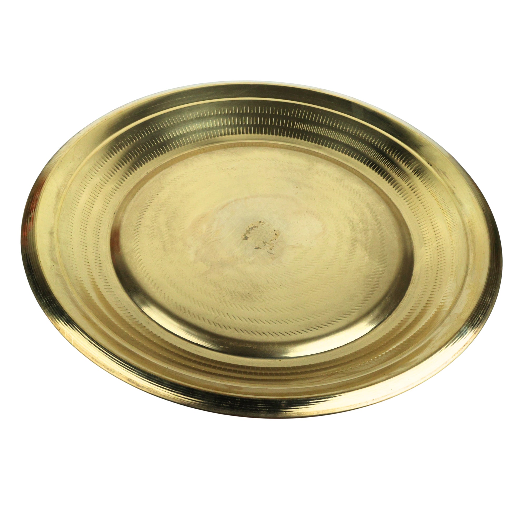 Brass Plate Heavy Pure Peetal Thali Pooja Aarti Bhog Prasad Naivedya Temple Ritual Brass Dinner Serving Plate Traditional Hittale Pital Pittal Pooja Thali, Gold, 1.5 Inch, 1 Piece