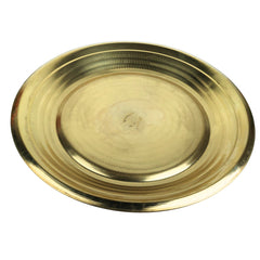 Brass Plate Heavy Pure Peetal Thali Pooja Aarti Bhog Prasad Naivedya Temple Ritual Brass Dinner Serving Plate Traditional Hittale Pital Pittal Pooja Thali, Gold, 1.5 Inch, 1 Piece