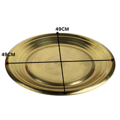 Brass Plate Heavy Pure Peetal Thali Pooja Aarti Bhog Prasad Naivedya Temple Ritual Brass Dinner Serving Plate Traditional Hittale Pital Pittal Pooja Thali, Gold, 1.5 Inch, 1 Piece