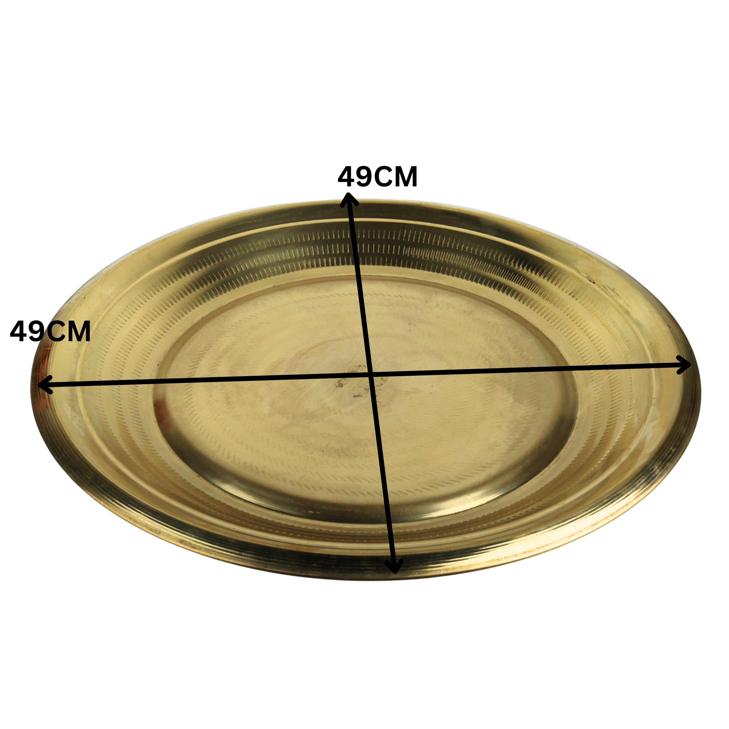 Brass Plate Heavy Pure Peetal Thali Pooja Aarti Bhog Prasad Naivedya Temple Ritual Brass Dinner Serving Plate Traditional Hittale Pital Pittal Pooja Thali, Gold, 1.5 Inch, 1 Piece