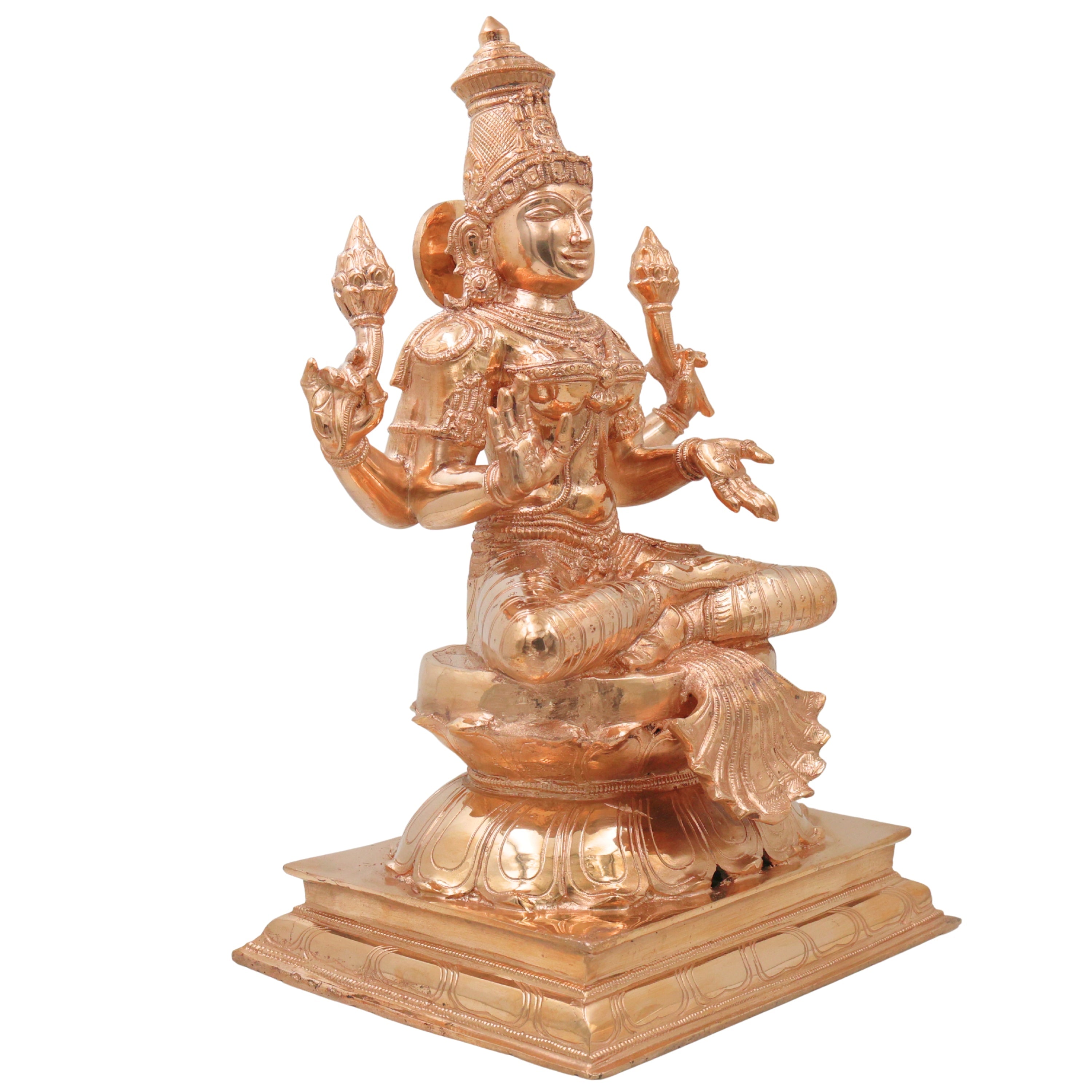 Bronze Mahalakshmi Idol Sri Lakshmi Devi Murti, Laxmi Ji, Kamala Narayani Sridevi Pooja Vastu Home Decor Temple Statue 43cm, Gold, 17 Inch, 1 Piece