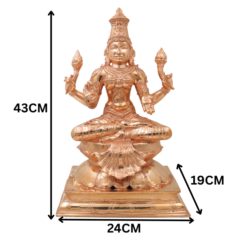 Bronze Mahalakshmi Idol Sri Lakshmi Devi Murti, Laxmi Ji, Kamala Narayani Sridevi Pooja Vastu Home Decor Temple Statue 43cm, Gold, 17 Inch, 1 Piece