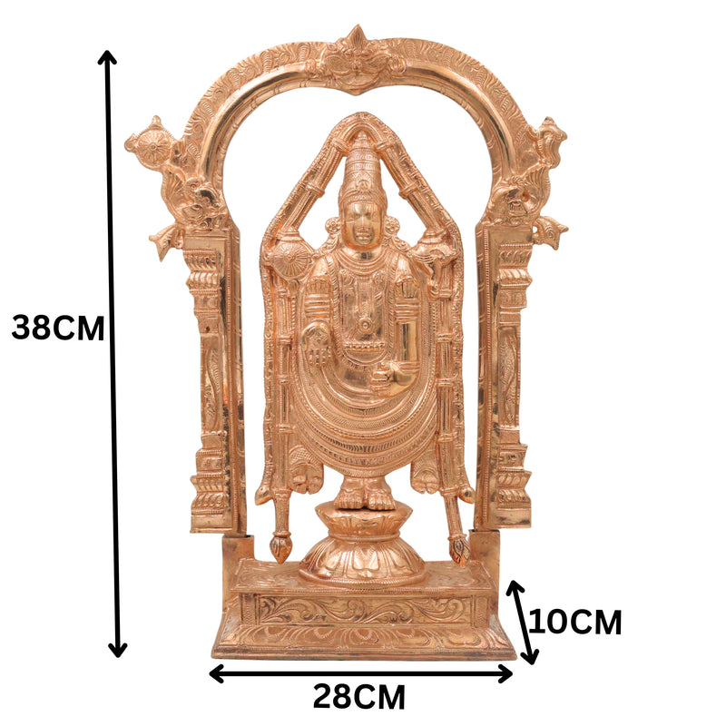 Bronze Tirupati Balaji Idol Sri Venkateswara Swamy Srinivasa Govinda Venkatachalapathy Tirumala Balaji Murti Lord Venkatesh Vishnu Balaji South Indian Handcrafted Temple Statue for Pooja Home Decor, Gold, 15 Inch, 1 Piece