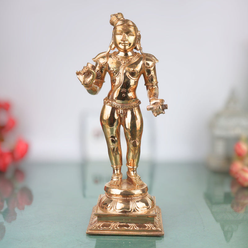 Nalvar Thirugnana Sambandar Bronze Idol Saiva Nayanmar Sambandar Swamy Statue Chola Art South Indian Panchaloha Style Shaiva Saint Murti for Pooja Room Home Temple Devotional Decor, Gold, 12 Inch, 1 Piece