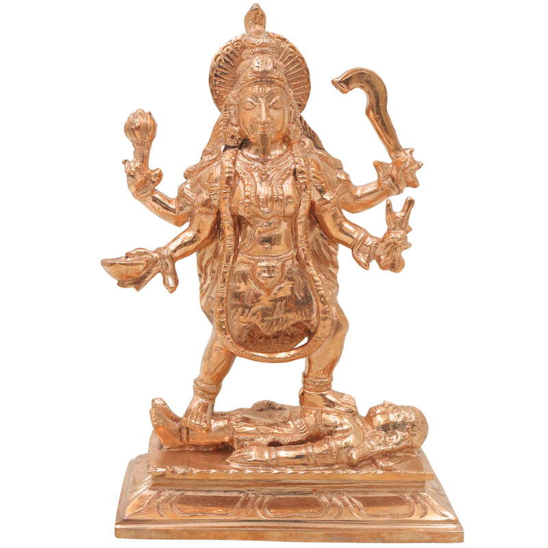 Bronze Kali Mata Idol Mahakali Murti Maa Kali Statue Bhadrakali Kalika Devi Dakshina Kali Adi Shakti Goddess Panchaloha Style Chola Art Handcrafted Kali Devi Vigraha for Home Temple Pooja Decor, Gold, 6.5 Inch, 1 Piece