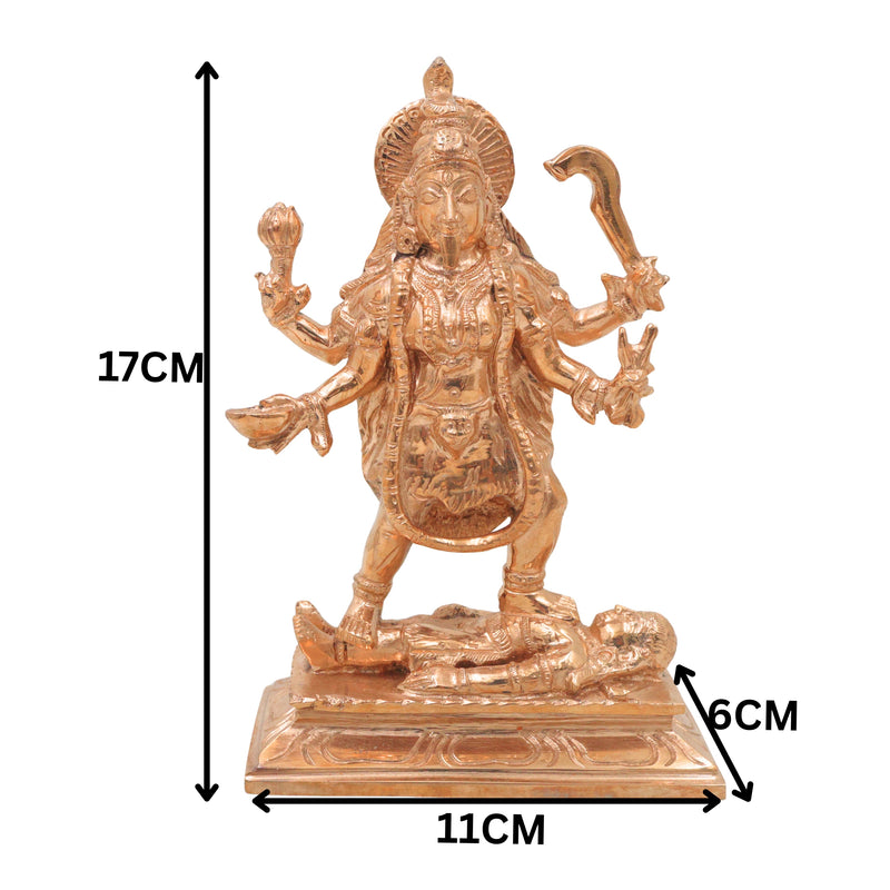 Bronze Kali Mata Idol Mahakali Murti Maa Kali Statue Bhadrakali Kalika Devi Dakshina Kali Adi Shakti Goddess Panchaloha Style Chola Art Handcrafted Kali Devi Vigraha for Home Temple Pooja Decor, Gold, 6.5 Inch, 1 Piece