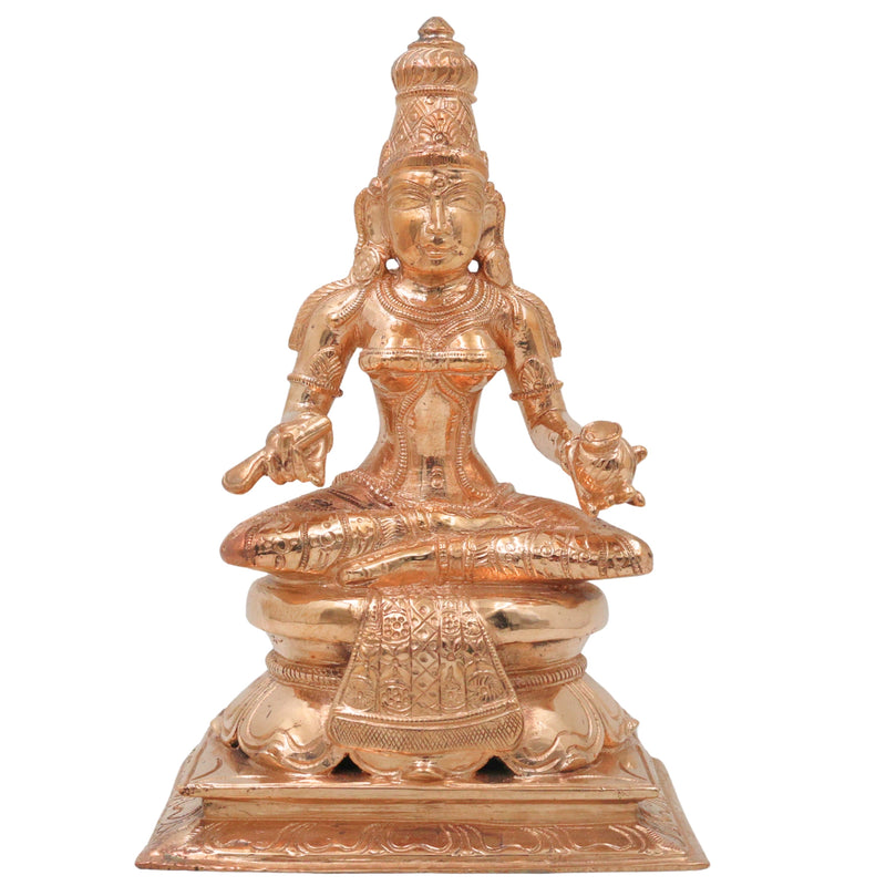 Bronze Annapurneshwari Idol Maa Annapurna Devi Statue Annapoorna Mata Murti Annada Devi Bhojanadayini Goddess Annapurna Sculpture Handmade Chola Art Metal Idol for Pooja Room Home Temple Kitchen Vastu Decor, Gold, 8 Inch, 1 Piece