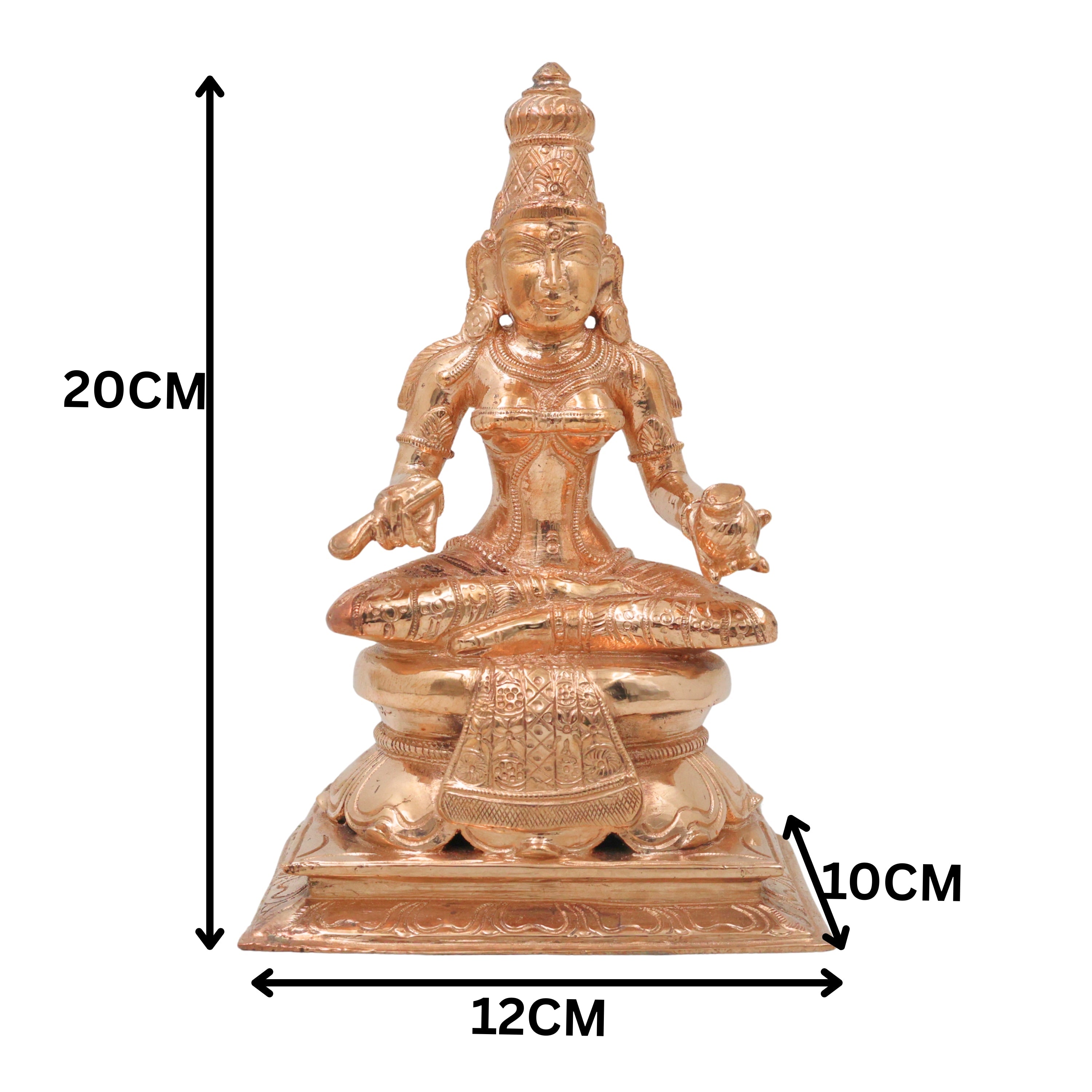 Bronze Annapurneshwari Idol Maa Annapurna Devi Statue Annapoorna Mata Murti Annada Devi Bhojanadayini Goddess Annapurna Sculpture Handmade Chola Art Metal Idol for Pooja Room Home Temple Kitchen Vastu Decor, Gold, 8 Inch, 1 Piece