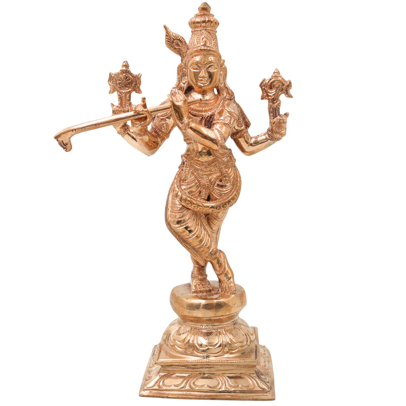 Bronze Lord Krishna Idol Venugopal Murti Bala Gopal Govinda Gopala Kanhaiya Shyamsundar Murali Manohar Dwarkadhish Handmade Krishna Statue for Home Temple Pooja Decor, Gold, 10 Inch, 1 Piece
