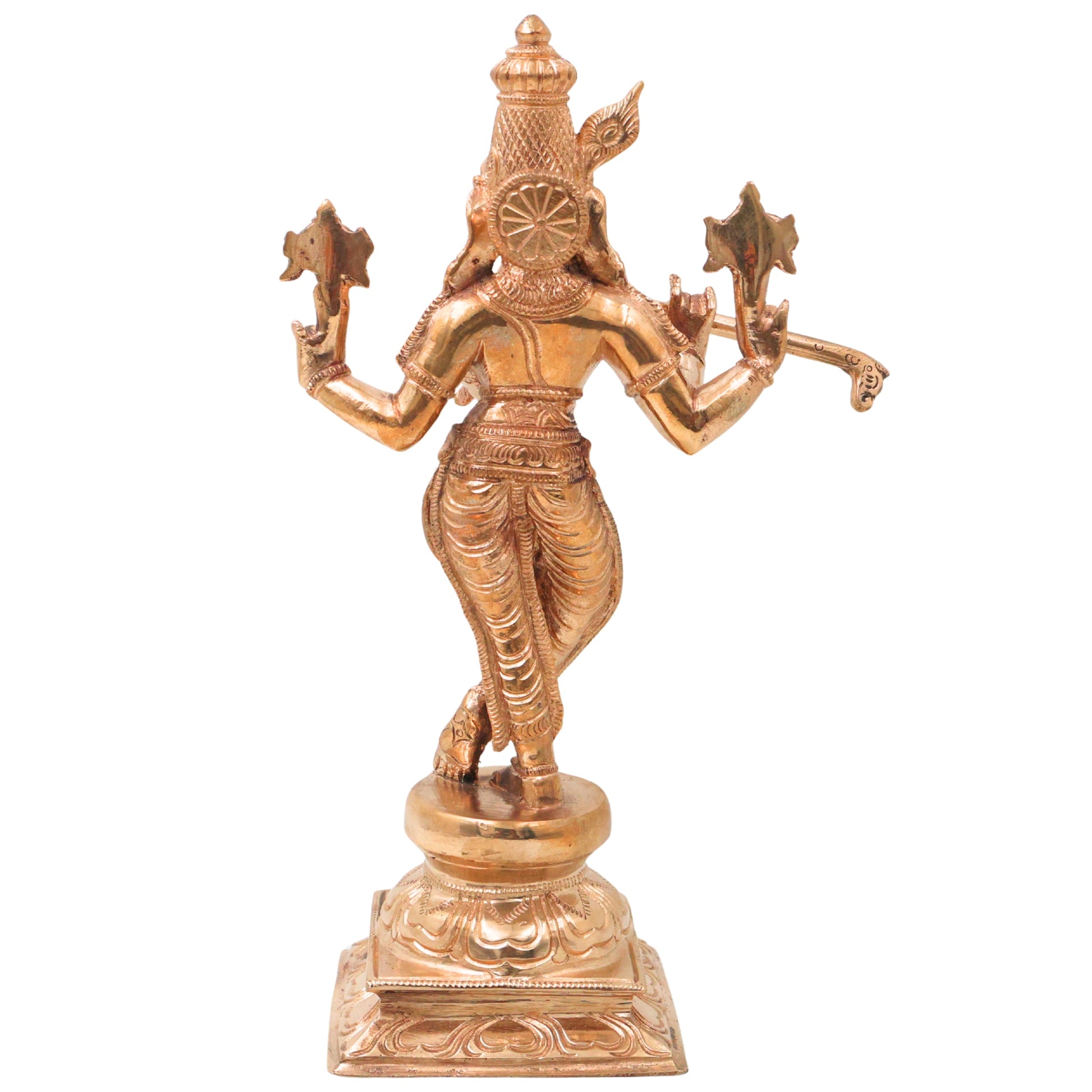 Bronze Lord Krishna Idol Venugopal Murti Bala Gopal Govinda Gopala Kanhaiya Shyamsundar Murali Manohar Dwarkadhish Handmade Krishna Statue for Home Temple Pooja Decor, Gold, 10 Inch, 1 Piece