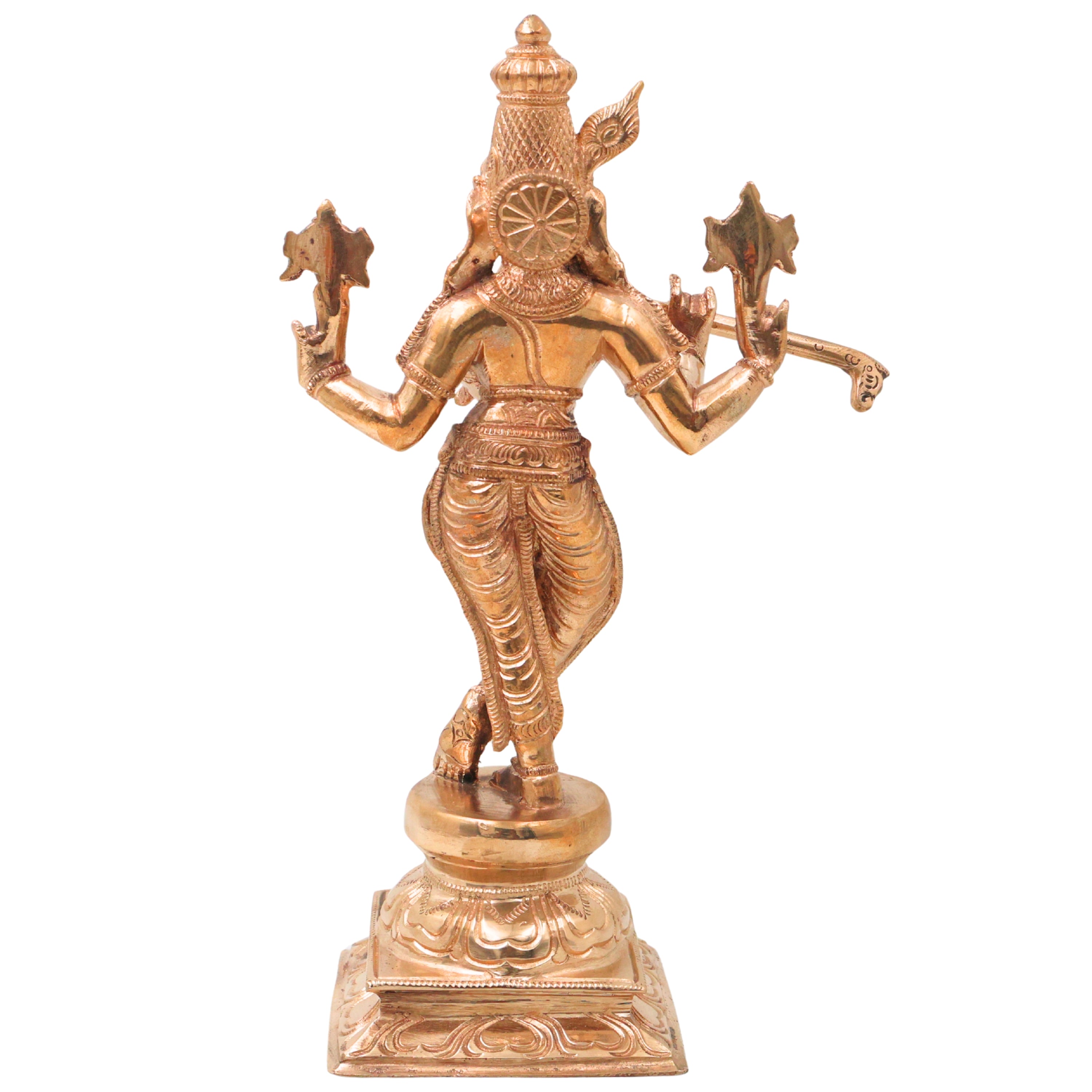 Bronze Lord Krishna Idol Venugopal Murti Bala Gopal Govinda Gopala Kanhaiya Shyamsundar Murali Manohar Dwarkadhish Handmade Krishna Statue for Home Temple Pooja Decor, Gold, 10 Inch, 1 Piece