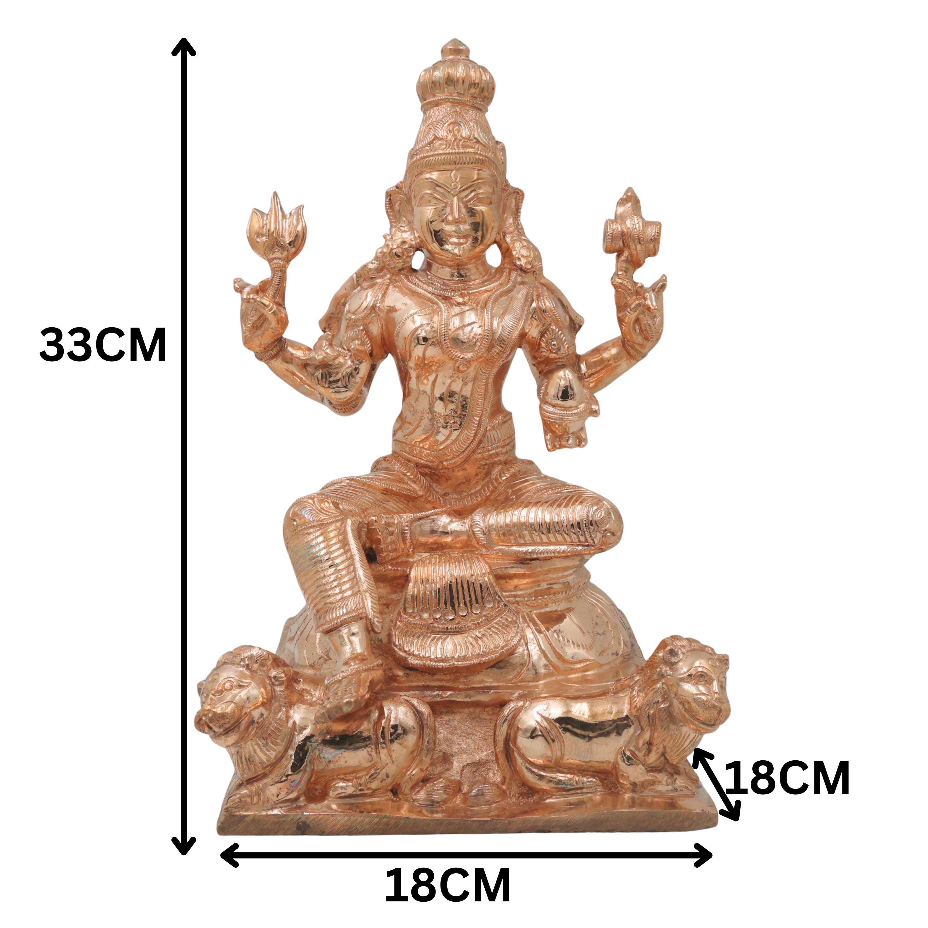 Bronze Durga Mata Murti Mahishasura Mardini Maa Durga Sherawali Ambe Jagadamba Adi Shakti Bhavani Chandika Ambika Navdurga Idol for Home Temple Pooja Decor Navratri Statue, Gold, 13 Inch, 1 Piece
