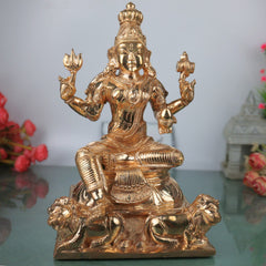 Bronze Durga Mata Murti Mahishasura Mardini Maa Durga Sherawali Ambe Jagadamba Adi Shakti Bhavani Chandika Ambika Navdurga Idol for Home Temple Pooja Decor Navratri Statue, Gold, 13 Inch, 1 Piece