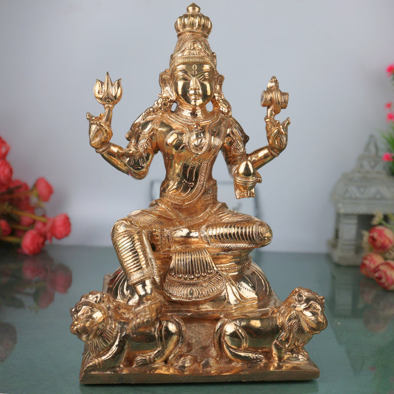 Bronze Durga Mata Murti Mahishasura Mardini Maa Durga Sherawali Ambe Jagadamba Adi Shakti Bhavani Chandika Ambika Navdurga Idol for Home Temple Pooja Decor Navratri Statue, Gold, 13 Inch, 1 Piece