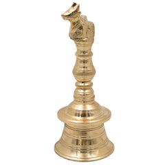 Brass Nandi Bull Bell Ghanti, Basava Vrishabha Nandikeshwara Bail Peetal Pooja Bell, Sacred Cow Cattle Temple Hanging Bell for Home Mandir Decor, Gold, 6.5 Inch, 1 Piece