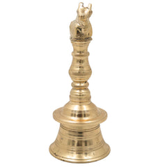 Brass Nandi Bull Bell Ghanti, Basava Vrishabha Nandikeshwara Bail Peetal Pooja Bell, Sacred Cow Cattle Temple Hanging Bell for Home Mandir Decor, Gold, 6.5 Inch, 1 Piece