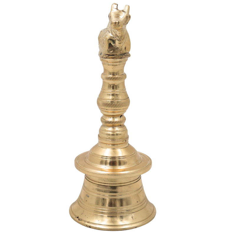 Brass Nandi Bull Bell Ghanti, Basava Vrishabha Nandikeshwara Bail Peetal Pooja Bell, Sacred Cow Cattle Temple Hanging Bell for Home Mandir Decor, Gold, 6.5 Inch, 1 Piece