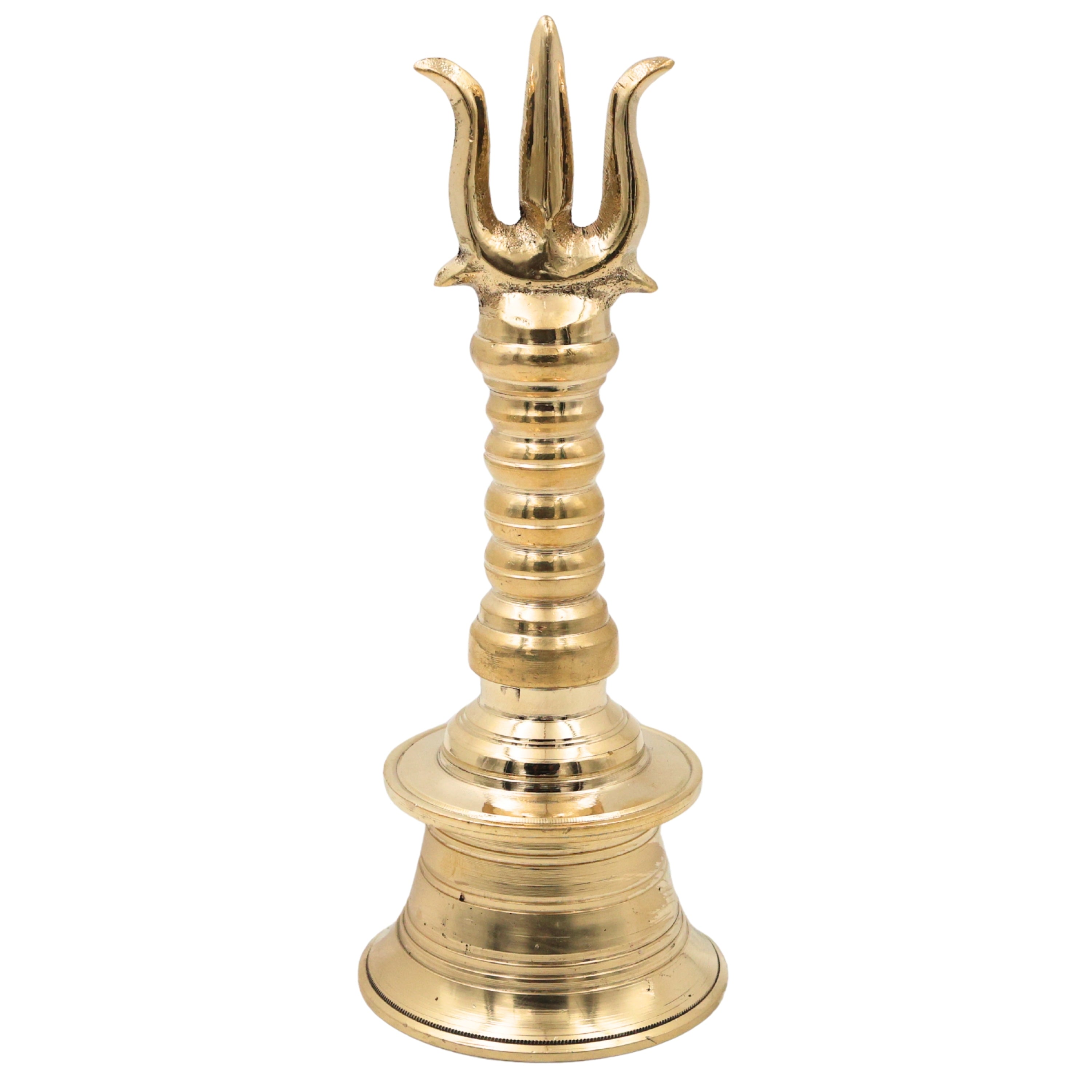 Brass Trishul Bell for Pooja, Shiva Mahadev Trishul Ghanti, Peetal Trident Temple Ghanta, Shankar Bholenath Mandir Aarti Bell, Handmade Hindu Prayer Bell for Home Temple Decor, Gold, 7.5 Inch, 1 Piece