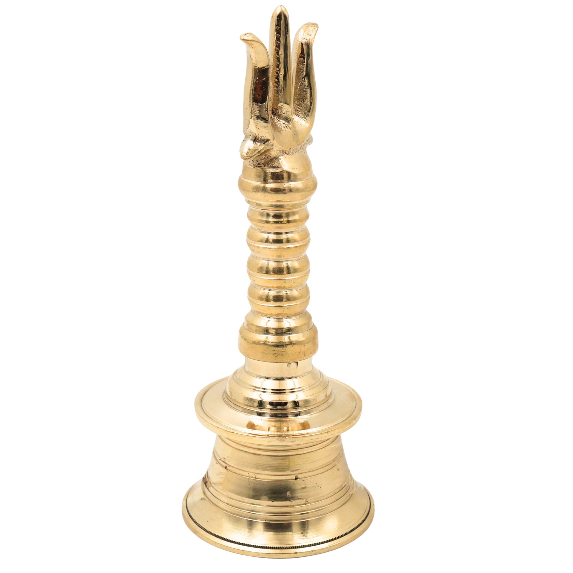 Brass Trishul Bell for Pooja, Shiva Mahadev Trishul Ghanti, Peetal Trident Temple Ghanta, Shankar Bholenath Mandir Aarti Bell, Handmade Hindu Prayer Bell for Home Temple Decor, Gold, 7.5 Inch, 1 Piece