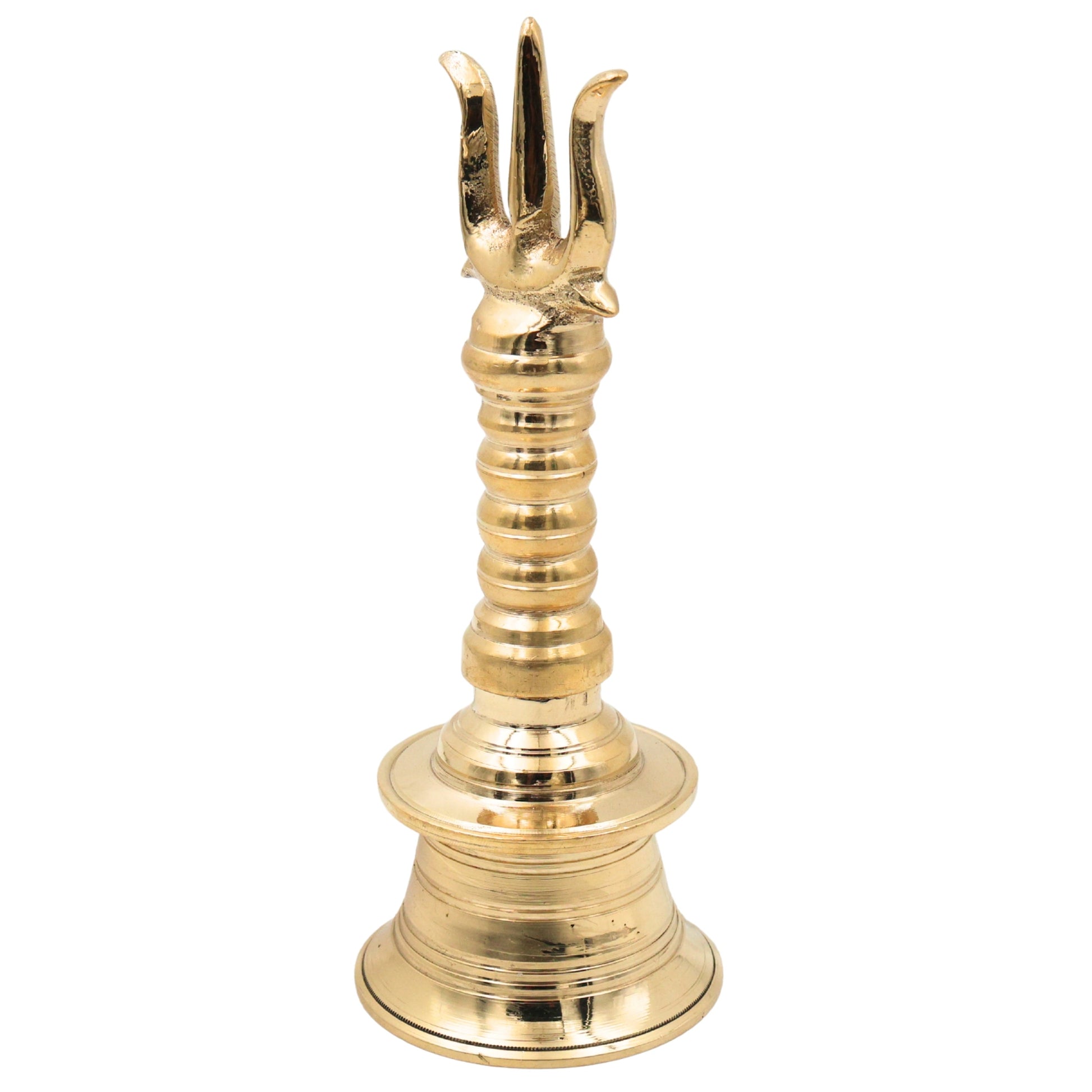 Brass Trishul Bell for Pooja, Shiva Mahadev Trishul Ghanti, Peetal Trident Temple Ghanta, Shankar Bholenath Mandir Aarti Bell, Handmade Hindu Prayer Bell for Home Temple Decor, Gold, 7.5 Inch, 1 Piece