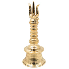 Brass Trishul Bell for Pooja, Shiva Mahadev Trishul Ghanti, Peetal Trident Temple Ghanta, Shankar Bholenath Mandir Aarti Bell, Handmade Hindu Prayer Bell for Home Temple Decor, Gold, 7.5 Inch, 1 Piece
