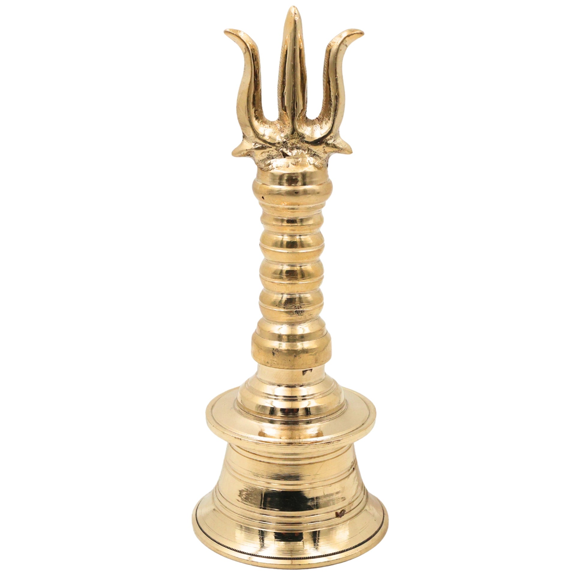 Brass Trishul Bell for Pooja, Shiva Mahadev Trishul Ghanti, Peetal Trident Temple Ghanta, Shankar Bholenath Mandir Aarti Bell, Handmade Hindu Prayer Bell for Home Temple Decor, Gold, 7.5 Inch, 1 Piece