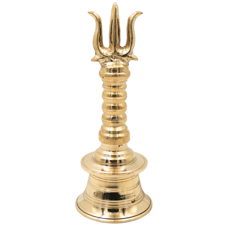 Brass Trishul Bell for Pooja, Shiva Mahadev Trishul Ghanti, Peetal Trident Temple Ghanta, Shankar Bholenath Mandir Aarti Bell, Handmade Hindu Prayer Bell for Home Temple Decor, Gold, 7.5 Inch, 1 Piece
