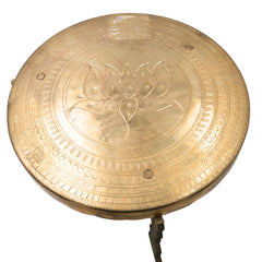 Brass Pooja Chowki for Home Temple Decor, Peetal Bajot Peetham Patla Dev Peeth Simhasanam Murti Aasan Traditional Handcrafted Platform, Gold, 6.5 Inch, 1 Piece